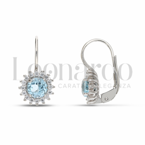 Forma Tondo con Topazio azzurro e zirconi bianchi in Oro Bianco da 2,6gr.