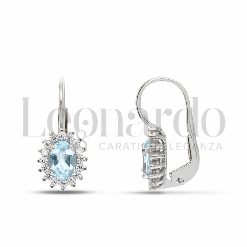 Forma Ovale con Topazio azzurro e zirconi bianchi in Oro Bianco da 2,5gr.