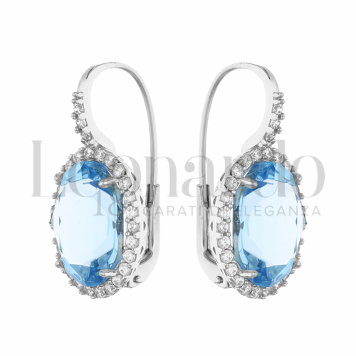 Forma Ovale con Topazio azzurro e zirconi bianchi in Oro Bianco da 7gr.