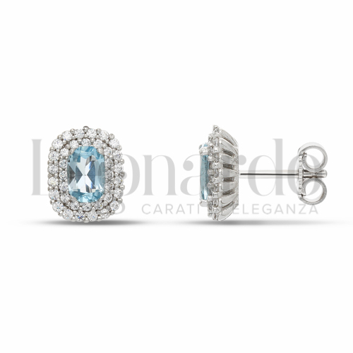 Forma Rettangolo con Topazio azzurro e zirconi bianchi in Oro Bianco da 3,2gr.