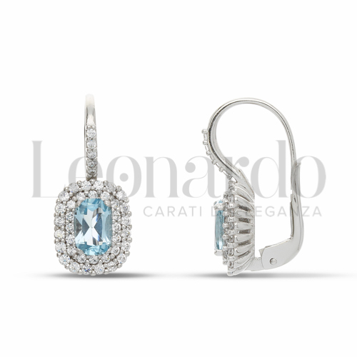 Forma Rettangolo con Topazio azzurro e zirconi bianchi in Oro Bianco da 3,7gr.