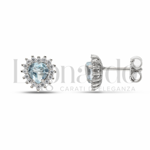 Forma Cuore con Topazio azzurro e zirconi bianchi in Oro Bianco da 2,3gr.