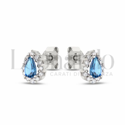 Forma Goccia con Topazio azzurro e zirconi bianchi in Oro Bianco da 2gr.