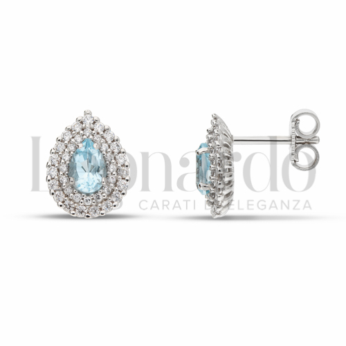 Forma Goccia con Topazio azzurro e zirconi bianchi in Oro Bianco da 3,2gr.