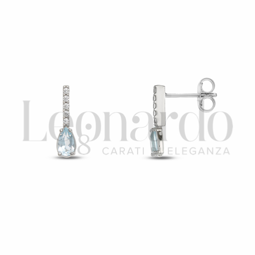 Forma Goccia con Topazio azzurro e zirconi bianchi in Oro Bianco da 1,4gr.