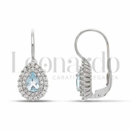 Forma Goccia con Topazio azzurro e zirconi bianchi in Oro Bianco da 3,7gr.