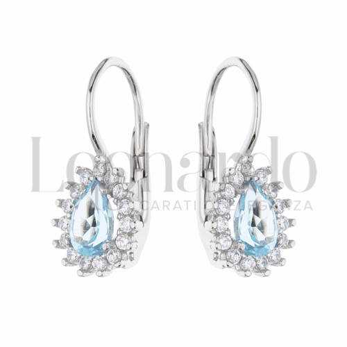 Forma Goccia con Topazio azzurro e zirconi bianchi in Oro Bianco da 2,5gr.
