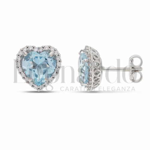 Forma Cuore con Topazio azzurro e zirconi bianchi in Oro Bianco da 3,4gr.