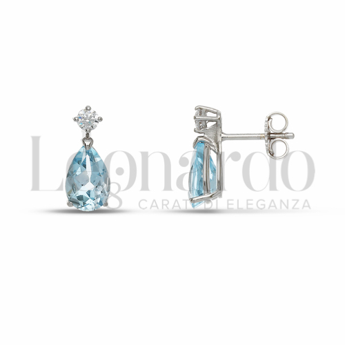 Forma Goccia con Topazio azzurro e zirconi bianchi in Oro Bianco da 2,4gr.