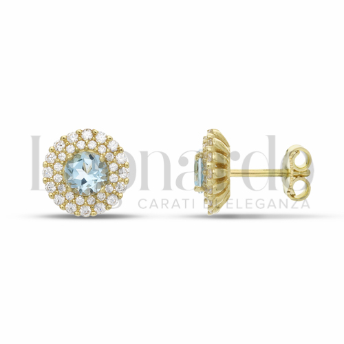 Forma Tondo con Topazio azzurro e zirconi bianchi in Oro Giallo da 3,3gr.