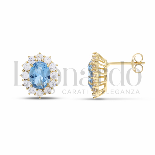 Forma Ovale con Topazio azzurro e zirconi bianchi in Oro Giallo da 3,3gr.