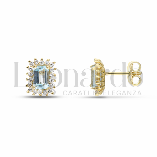 Forma Rettangolo con Topazio azzurro e zirconi bianchi in Oro Giallo da 2,5gr.