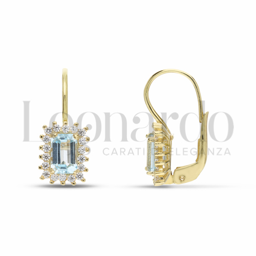 Forma Rettangolo con Topazio azzurro e zirconi bianchi in Oro Giallo da 2,8gr.