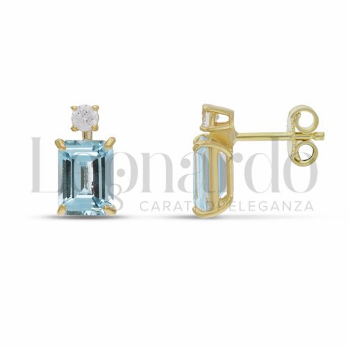 Forma Rettangolo con Topazio azzurro e zirconi bianchi in Oro Giallo da 2,8gr.