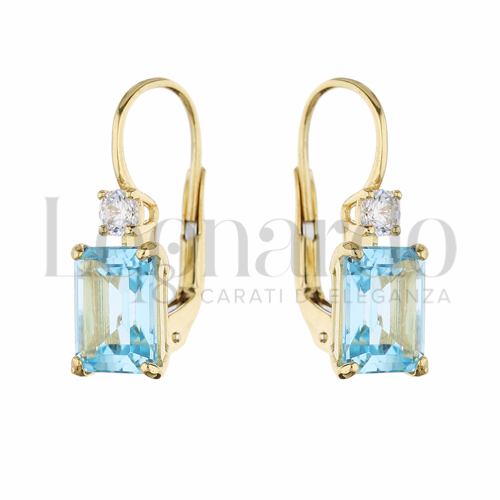 Forma Rettangolo con Topazio azzurro e zirconi bianchi in Oro Giallo da 3,2gr.