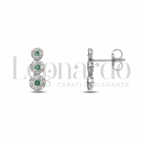 Forma Fiori con Zirconi verdi e zirconi bianchi in Oro Bianco da 1,8gr.