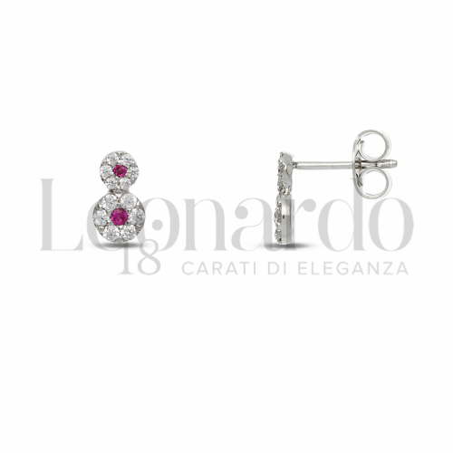 Forma Fiori con Zirconi rossi e zirconi bianchi in Oro Bianco da 1,4gr.
