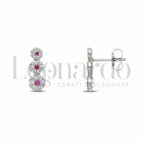 Forma Fiori con Zirconi rossi e zirconi bianchi in Oro Bianco da 1,8gr.
