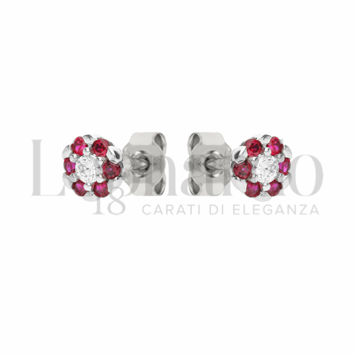 con Zirconi rossi e zirconi bianchi in Oro Bianco da 1,3gr.