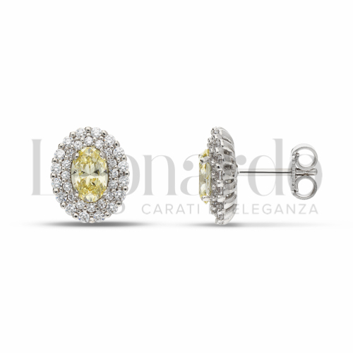 Forma Ovale con Pietra Idrotermale Giallo Fancy e zirconi bianchi in Oro Bianco da 3gr.