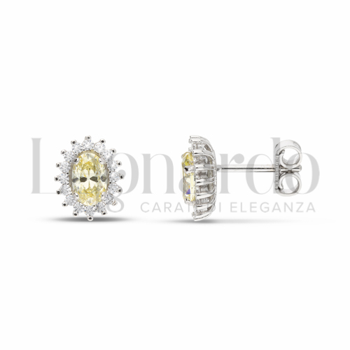 Forma Ovale con Pietra Idrotermale Giallo Fancy e zirconi bianchi in Oro Bianco da 2,2gr.