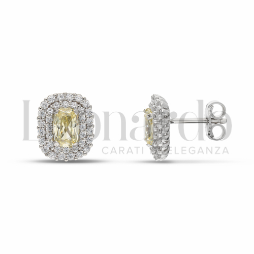 Forma Rettangolo con Pietra Idrotermale Giallo Fancy e zirconi bianchi in Oro Bianco da 3,2gr.