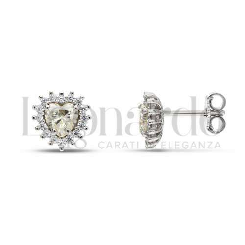 Forma Cuore con Pietra Idrotermale Giallo Fancy e zirconi bianchi in Oro Bianco da 2,5gr.