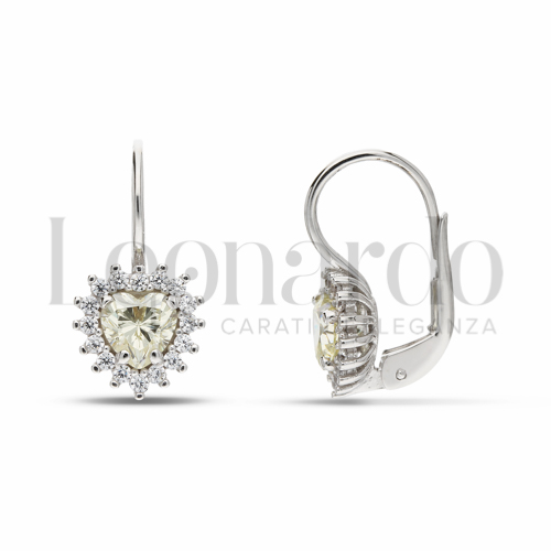 Forma Cuore con Pietra Idrotermale Giallo Fancy e zirconi bianchi in Oro Bianco da 2,8gr.
