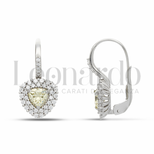 Forma Triangolo con Pietra Idrotermale Giallo Fancy e zirconi bianchi in Oro Bianco da 3,8gr.