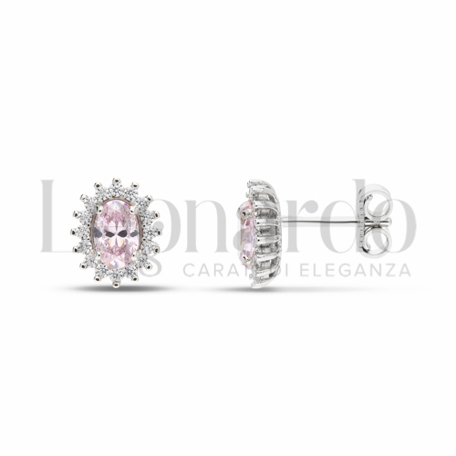 Forma Ovale con Pietra Idrotermale Rosa Light e zirconi Bianchi in Oro Bianco da 2,3gr.