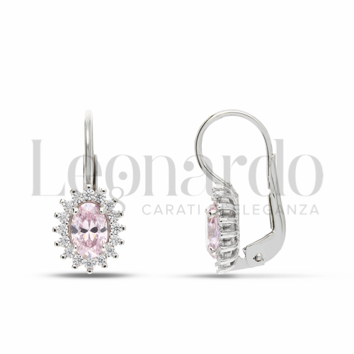 Forma Ovale con Pietra Idrotermale Rosa Light e zirconi Bianchi in Oro Bianco da 2,7gr.