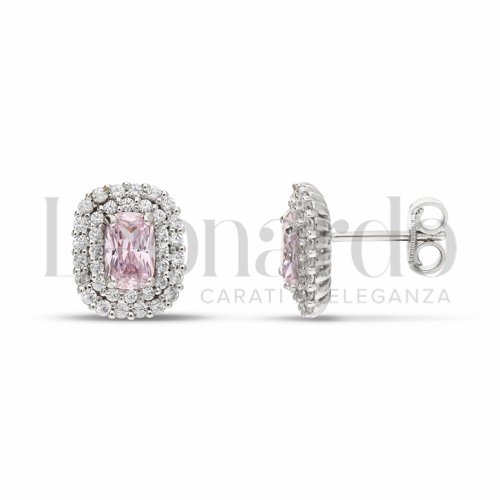 Forma Rettangolo con Pietra Idrotermale Rosa Light e zirconi Bianchi in Oro Bianco da 3,2gr.