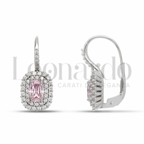 Forma Rettangolo con Pietra Idrotermale Rosa Light e zirconi Bianchi in Oro Bianco da 3,9gr.