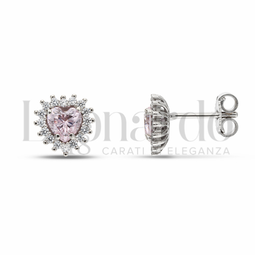 Forma Cuore con Pietra Idrotermale Rosa Light e zirconi Bianchi in Oro Bianco da 2,4gr.