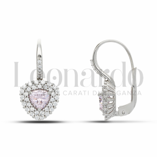 Forma Triangolo con Pietra Idrotermale Rosa Light e zirconi Bianchi in Oro Bianco da 3,7gr.