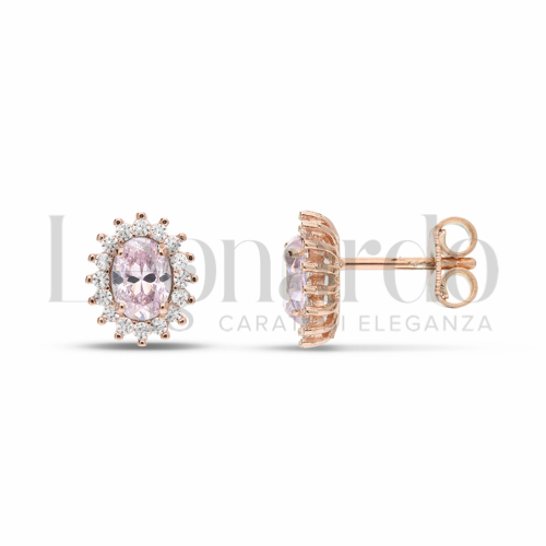 Forma Ovale con Pietra Idrotermale Rosa Light e zirconi Bianchi in Oro Rosa da 2,3gr.