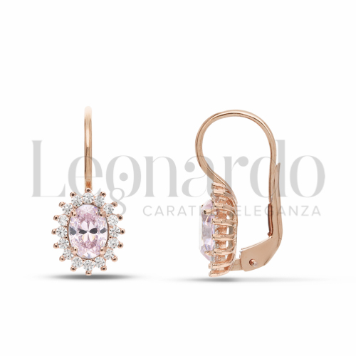 Forma Ovale con Pietra Idrotermale Rosa Light e zirconi Bianchi in Oro Rosa da 2,6gr.