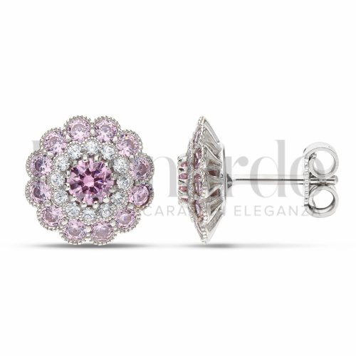 Forma Fiore con Zirconi Rosa e Zirconi Bianchi in Oro Bianco da 3,2gr.