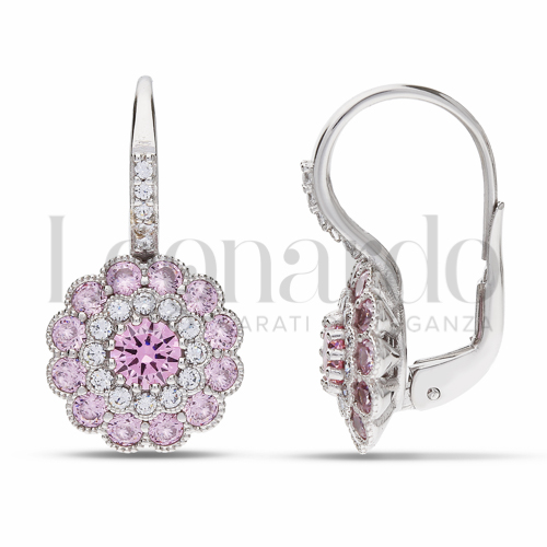 Forma Fiore con Zirconi Rosa e Zirconi Bianchi in Oro Bianco da 4,2gr.