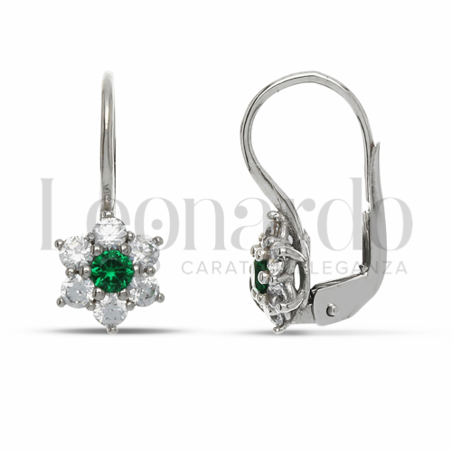 con Cuore di zirconi verdi e contorno di zirconi bianchi in Oro Bianco da 2,1gr.