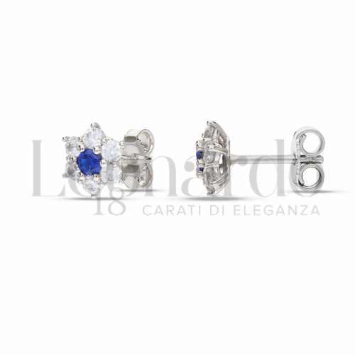con Cuore di zirconi blu e contorno di zirconi bianchi in Oro Bianco da 1,7gr.