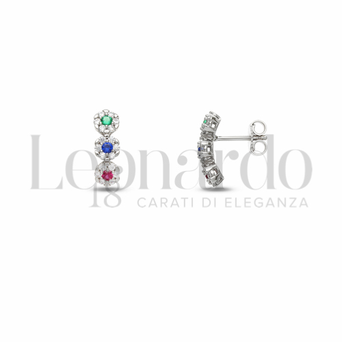 con Cuore di zirconi blu ,verdi e rossi e contorno di zirconi bianchi in Oro Bianco da 2,5gr.