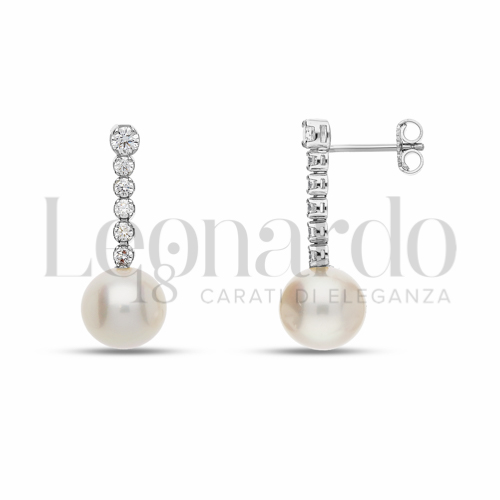 Filo singolo con Perla & Zirconi bianchi in Oro Bianco da 3,9gr.