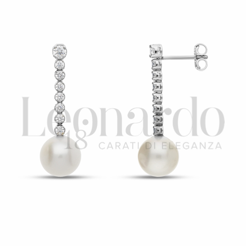 Filo singolo con Perla & Zirconi bianchi in Oro Bianco da 4,3gr.