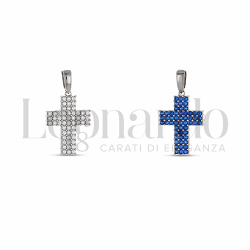 con Double Face - Zirconi Blu e Zirconi Bianchi in Oro Bianco da 2gr.