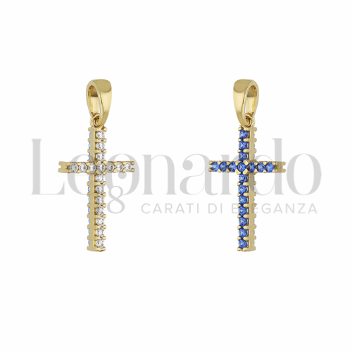 con Double Face - Zirconi Blu e Zirconi Bianchi in Oro Giallo da 1gr.