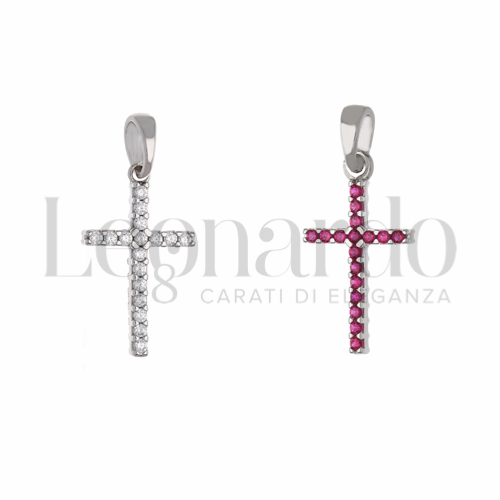 con Double Face - Zirconi Rossi e Zirconi Bianchi in Oro Bianco da 1gr.