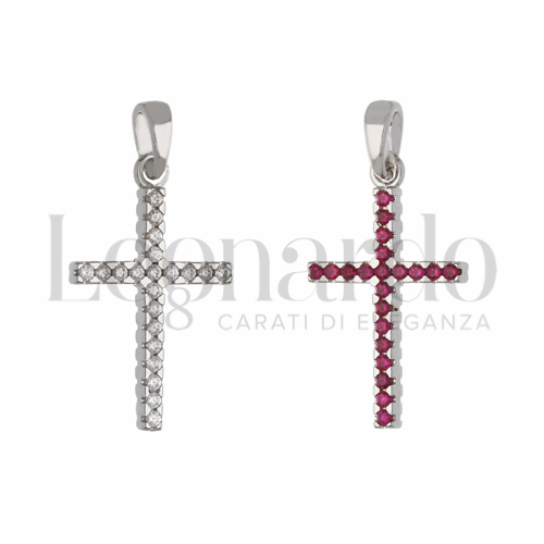 con Double Face - Zirconi Rossi e Zirconi Bianchi in Oro Bianco da 1,5gr.