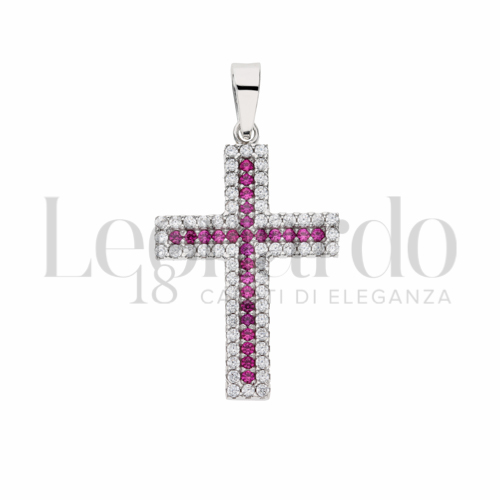 con Pietra di Colore Rosso e zirconi bianchi in Oro Bianco da 2,5gr.