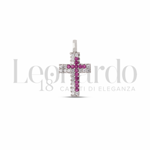 con Pavè di zirconi Rossi e zirconi bianchi in Oro Bianco da 0,9gr.